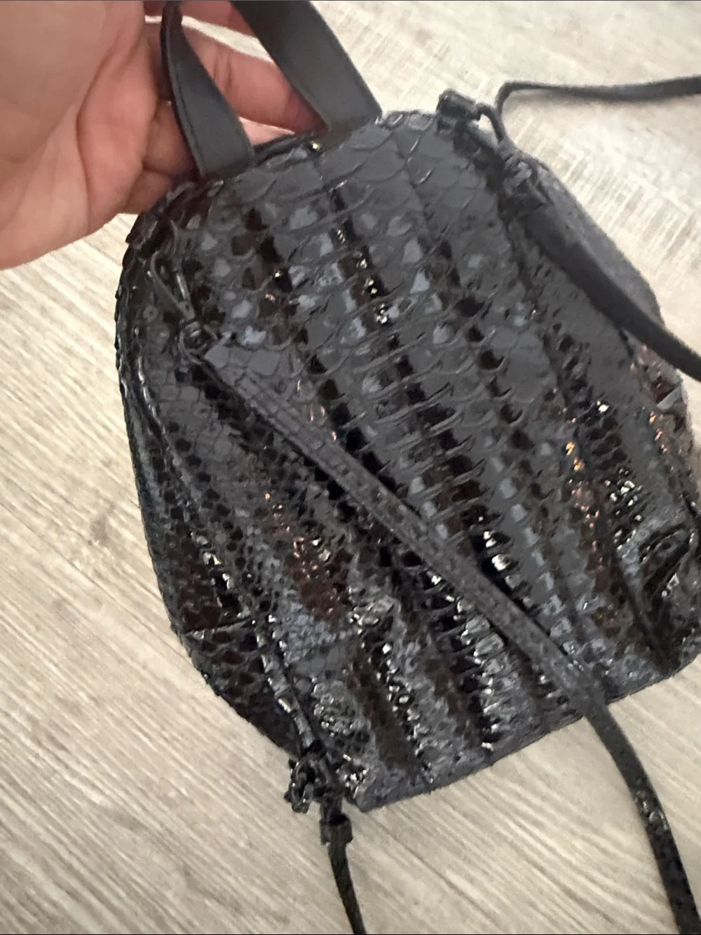 Victoria's Secret Black Faux Snakeskin Mini Backpack